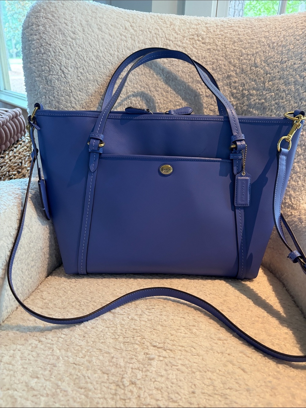 Coach Peyton Rare Periwinkle Leather Tote with Detachable Crossbody Strap